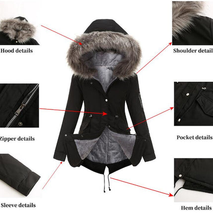 Women's Winter Sherpa Lined Faux Fur Hooded Mid-Length Warm Coat