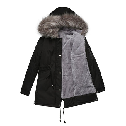 Women's Winter Sherpa Lined Faux Fur Hooded Mid-Length Warm Coat