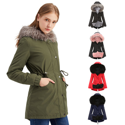 Women's Winter Sherpa Lined Faux Fur Hooded Mid-Length Warm Coat