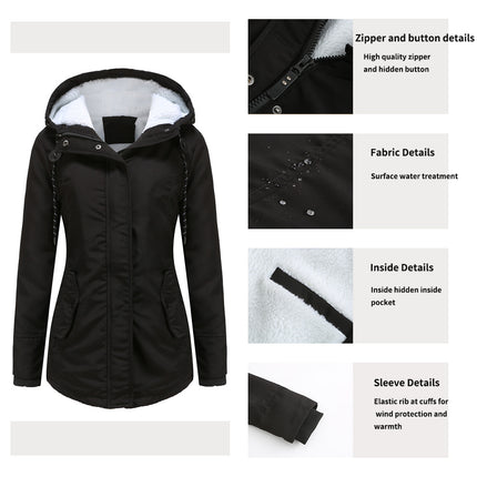 Women's Warm Winter Coat Thicken Fleece Lined Parka Plus Size Jacket With Hood