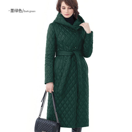 Women's cotton coat long double-breasted fashion classic hooded Slim coat jacket with belt