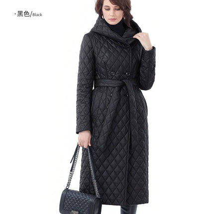 Women's cotton coat long double-breasted fashion classic hooded Slim coat jacket with belt