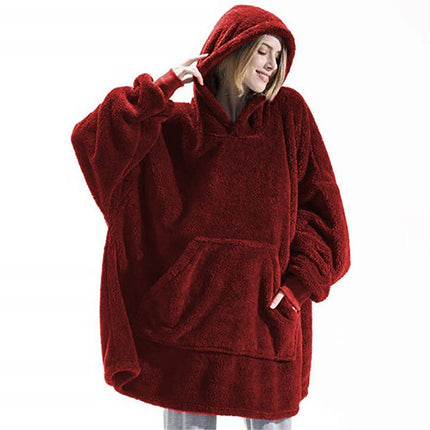 Women's Long Hoodie Winter Reversible Fleece Sleepwear Jacket Oversized Loose with Pockets