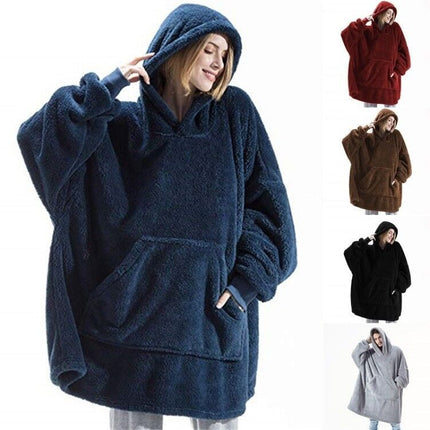 Women's Long Hoodie Winter Reversible Fleece Sleepwear Jacket Oversized Loose with Pockets