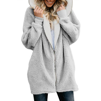 Fleece Coat for Women,Oversized Zip Up Hooded Jacket Winter Plus Size Sherpa Coat