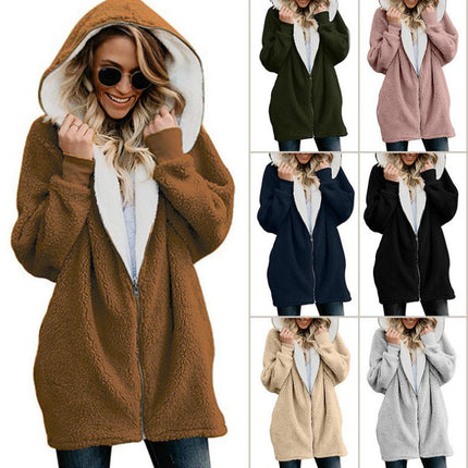 Fleece Coat for Women,Oversized Zip Up Hooded Jacket Winter Plus Size Sherpa Coat