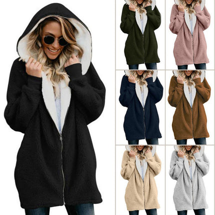 Fleece Coat for Women,Oversized Zip Up Hooded Jacket Winter Plus Size Sherpa Coat