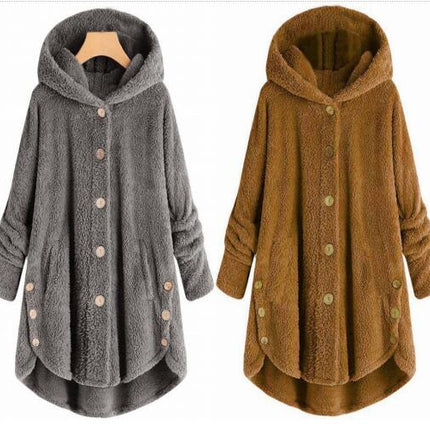 Womens Fuzzy Fleece Open Front Hooded Cardigan Jackets Sherpa Outerwear Coats with Pockets