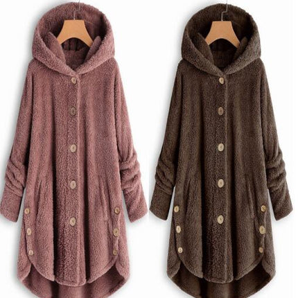 Womens Fuzzy Fleece Open Front Hooded Cardigan Jackets Sherpa Outerwear Coats with Pockets