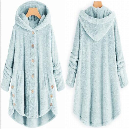 Womens Fuzzy Fleece Open Front Hooded Cardigan Jackets Sherpa Outerwear Coats with Pockets