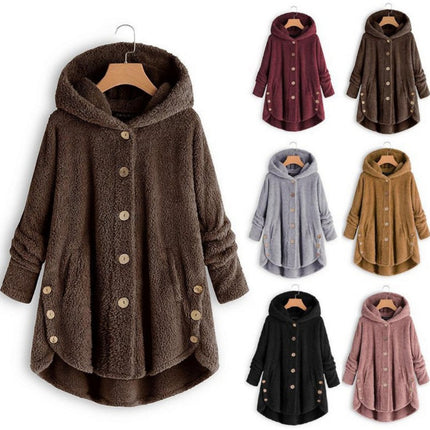 Womens Fuzzy Fleece Open Front Hooded Cardigan Jackets Sherpa Outerwear Coats with Pockets