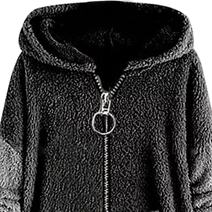 Women's Winter Shaggy Fleece Fleece Jacket Hooded Color Clash with Pockets Slouchy Cardigan Jacket