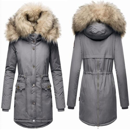 Women's Fur Hooded Winter Parka Coat Thickened Winter Jacket Coat Fur Trimmed Hooded Puffy Coat