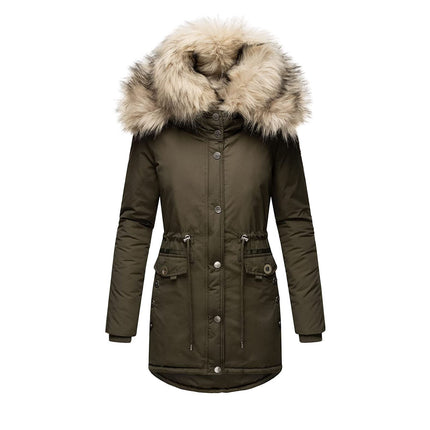 Women's Fur Hooded Winter Parka Coat Thickened Winter Jacket Coat Fur Trimmed Hooded Puffy Coat