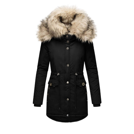 Women's Fur Hooded Winter Parka Coat Thickened Winter Jacket Coat Fur Trimmed Hooded Puffy Coat