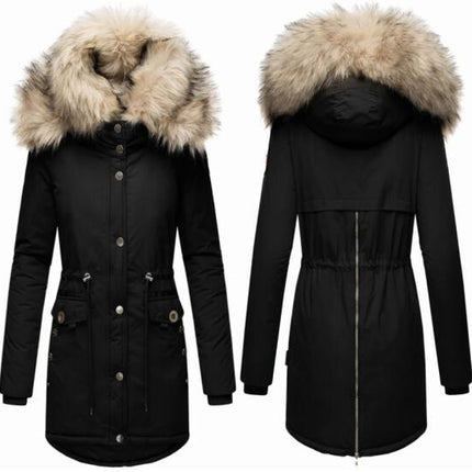 Women's Fur Hooded Winter Parka Coat Thickened Winter Jacket Coat Fur Trimmed Hooded Puffy Coat