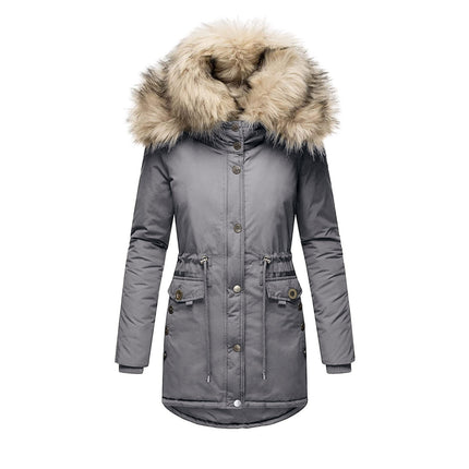 Women's Fur Hooded Winter Parka Coat Thickened Winter Jacket Coat Fur Trimmed Hooded Puffy Coat