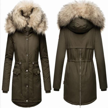 Women's Fur Hooded Winter Parka Coat Thickened Winter Jacket Coat Fur Trimmed Hooded Puffy Coat