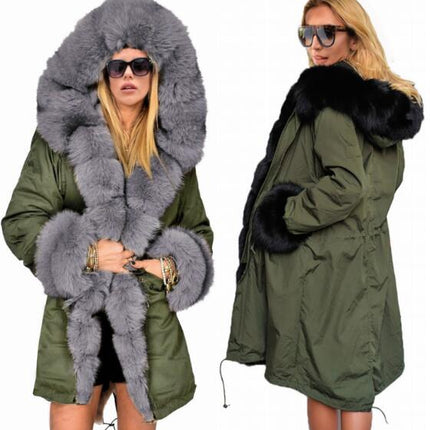 Women's Faux Fur Coat Winter Hair Collar Hooded Long Coat Cardigan Plush Outerwear with Pockets