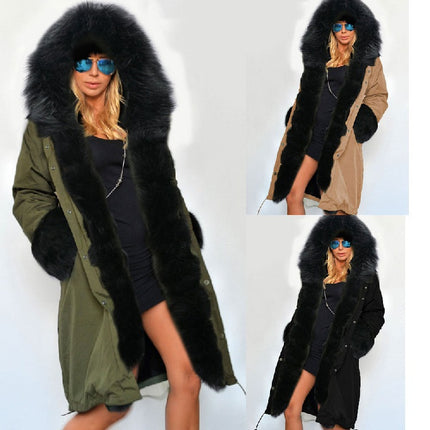 Women's Thickened Warm Winter Coat Hooded Parker Coat Faux Fur Outdoor Long Jacket Coat