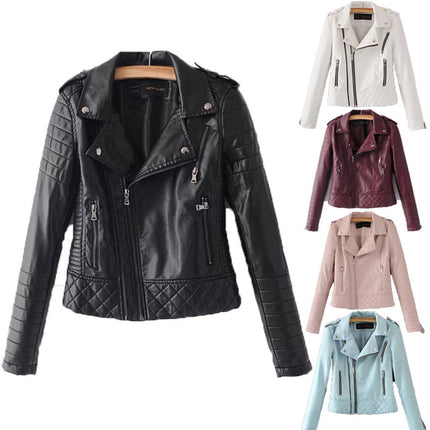 Women's Faux Leather Casual Jacket, Fall and Spring Fashion Short Lightweight Leather Jacket