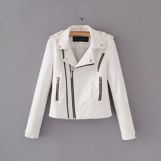 Women's Faux Leather Casual Jacket, Fall and Spring Fashion Short Lightweight Leather Jacket