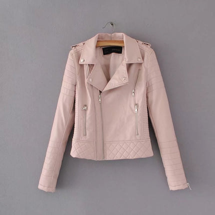 Women's Faux Leather Casual Jacket, Fall and Spring Fashion Short Lightweight Leather Jacket