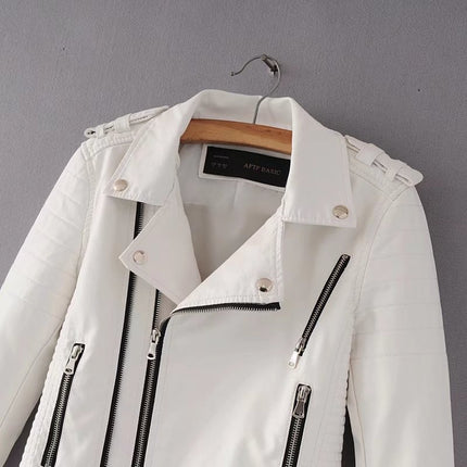 Women's Faux Leather Casual Jacket, Fall and Spring Fashion Short Lightweight Leather Jacket