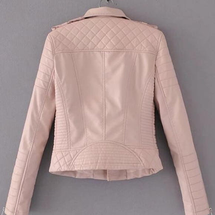 Women's Faux Leather Casual Jacket, Fall and Spring Fashion Short Lightweight Leather Jacket