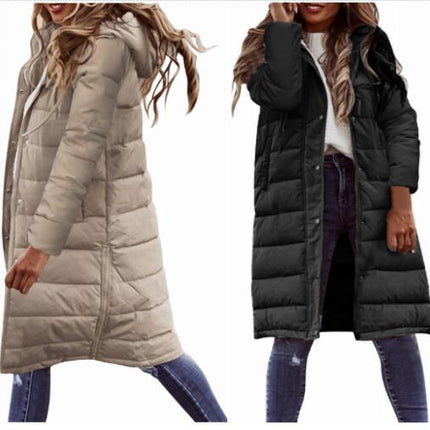 Women's Fashion Long Cotton Clothes Winter Long Thickened Zipper Hooded Cotton Jacket