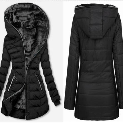 Women's Long Puffer Coat Thickened Winter Coat Warm Puffy  Zipper model Coat with Detachable Hood