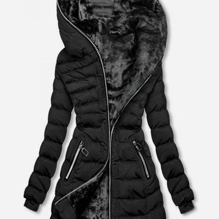 Women's Long Puffer Coat Thickened Winter Coat Warm Puffy  Zipper model Coat with Detachable Hood