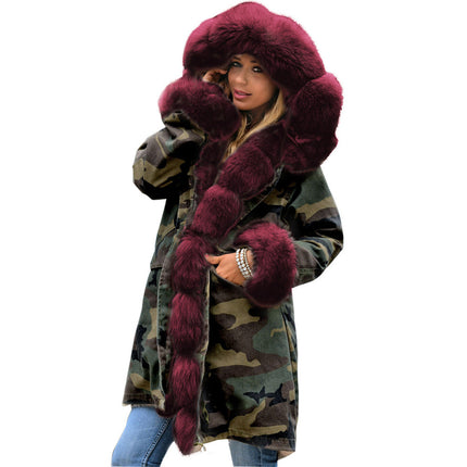 Women's Thickened Warm Winter Coat Hooded Plush Parker Coat Faux Fur Outdoor Long Jacket Coat