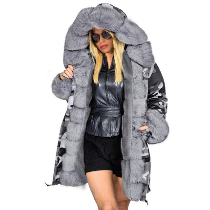 Women's Thickened Warm Winter Coat Hooded Plush Parker Coat Faux Fur Outdoor Long Jacket Coat