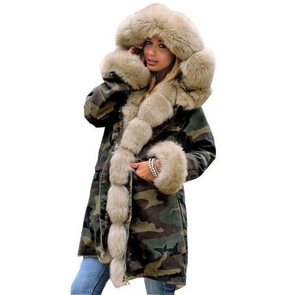 Women's Thickened Warm Winter Coat Hooded Plush Parker Coat Faux Fur Outdoor Long Jacket Coat