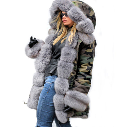 Women's Thickened Warm Winter Coat Hooded Plush Parker Coat Faux Fur Outdoor Long Jacket Coat