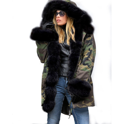 Women's Thickened Warm Winter Coat Hooded Plush Parker Coat Faux Fur Outdoor Long Jacket Coat