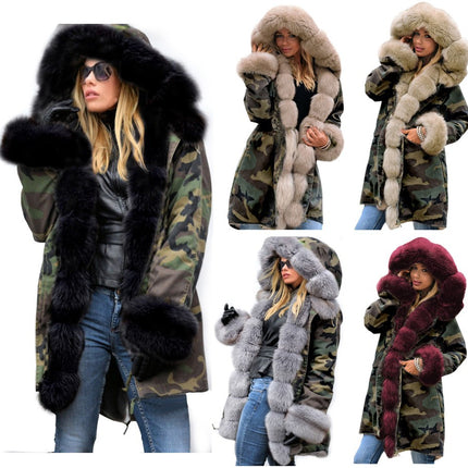 Women's Thickened Warm Winter Coat Hooded Plush Parker Coat Faux Fur Outdoor Long Jacket Coat