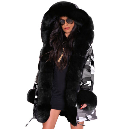 Women's Thickened Warm Winter Coat Hooded Plush Parker Coat Faux Fur Outdoor Long Jacket Coat