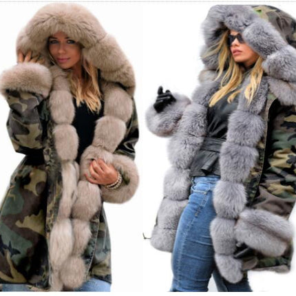 Women's Thickened Warm Winter Coat Hooded Plush Parker Coat Faux Fur Outdoor Long Jacket Coat