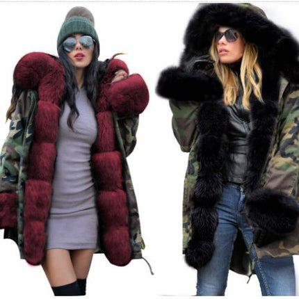 Women's Thickened Warm Winter Coat Hooded Plush Parker Coat Faux Fur Outdoor Long Jacket Coat