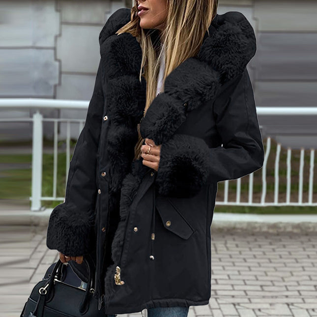 Women's Winter Thickened Parker Jacket Removable Hair Collar Zipper Fashion Long Coat