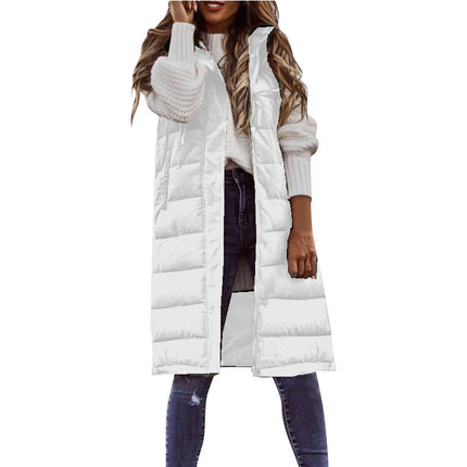 Long Cotton Vest Women's (with Hood) Winter Warm Jacket Sleeveless Cotton Jacket