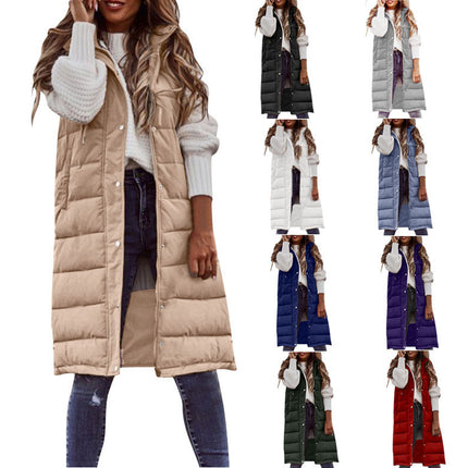 Long Cotton Vest Women's (with Hood) Winter Warm Jacket Sleeveless Cotton Jacket