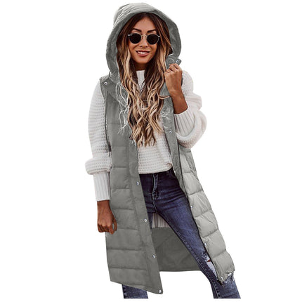 Long Cotton Vest Women's (with Hood) Winter Warm Jacket Sleeveless Cotton Jacket