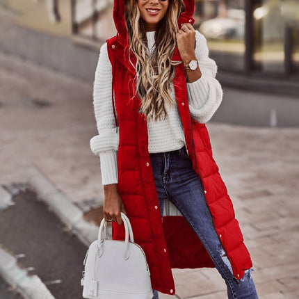 Long Cotton Vest Women's (with Hood) Winter Warm Jacket Sleeveless Cotton Jacket