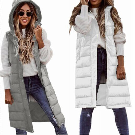 Long Cotton Vest Women's (with Hood) Winter Warm Jacket Sleeveless Cotton Jacket