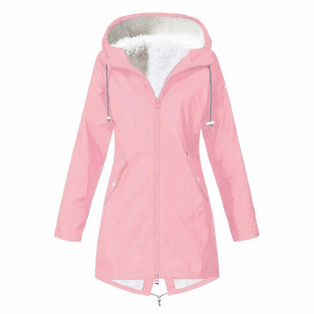 Women's Faux Fur Lined Hooded Jacket Winter Zipper Thickened Warm Long Hiking Jacket