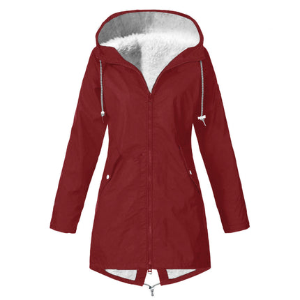 Women's Faux Fur Lined Hooded Jacket Winter Zipper Thickened Warm Long Hiking Jacket