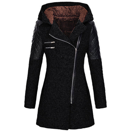 Women's Winter Thickened Cotton Jacket, Warm Coat - Hooded Oblique Zipper Long Ladies Jacket 1